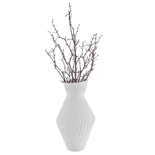 DANYA B Eos 11.4 in. H Glass White Minimal Contemporary Ribbed Texture Angular Cylinder Shape Glass Tabletop Vase