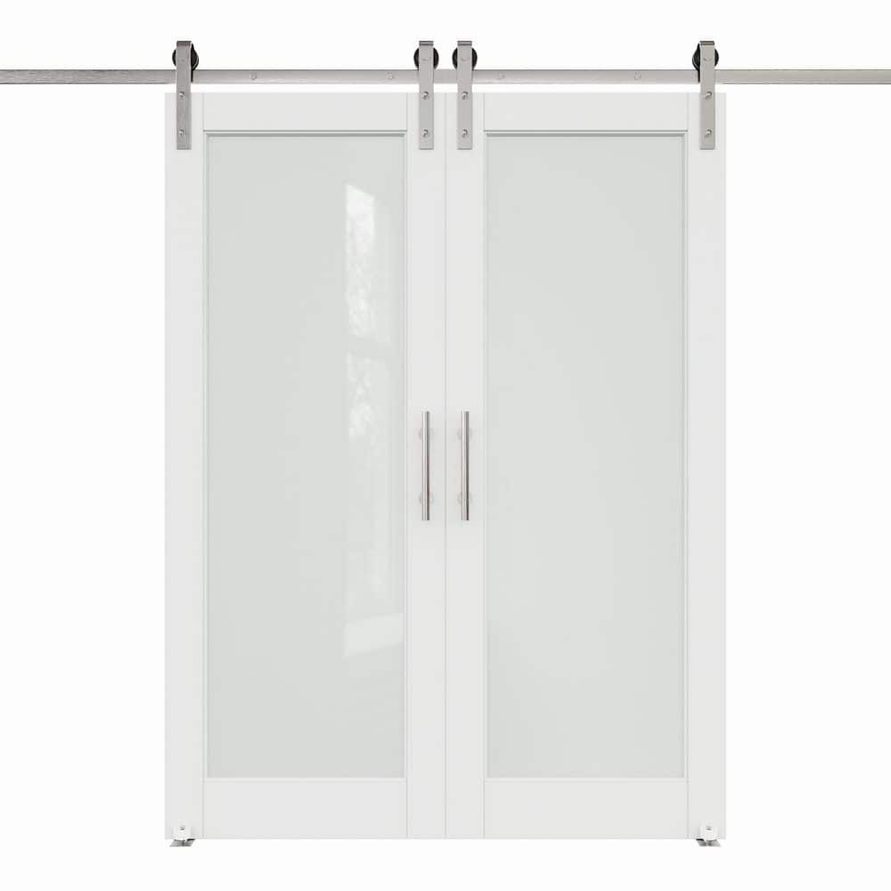 60 in. x 96 in. 1 Lite Tempered Frosted Glass White MDF Sliding Barn Door with Hardware Kit Nickel and Pantry Sticker price history on PriceWatchPro