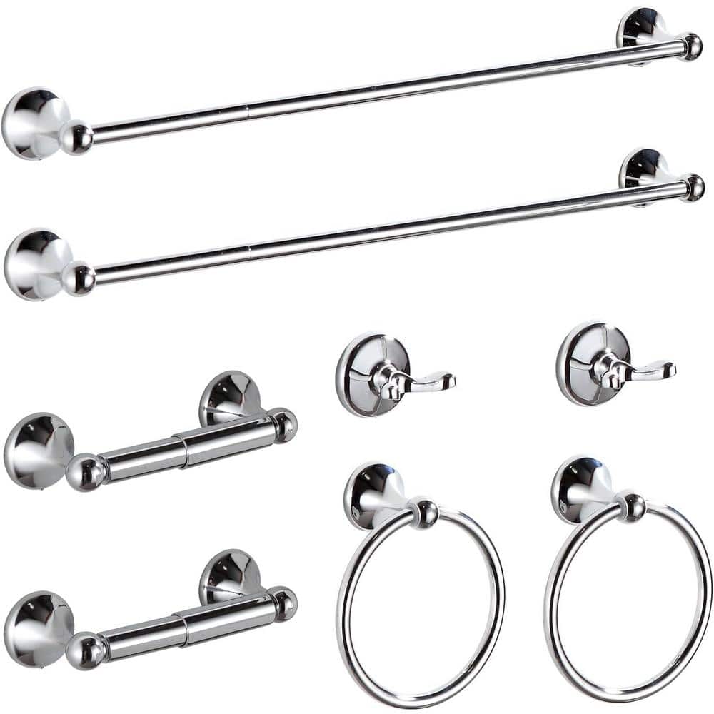 8-Pieces Bath Hardware Set with Adjustable Bathroom Towel Bars, Rings, Robe
