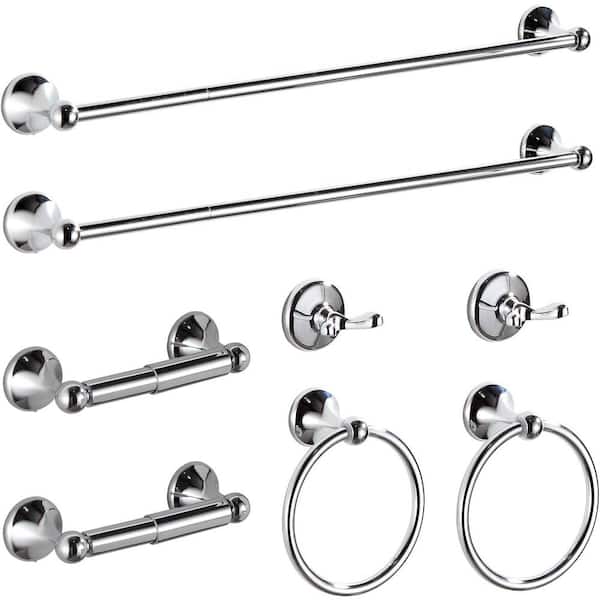 Unbranded 8-Pieces Bath Hardware Set with Adjustable Bathroom Towel Bars, Rings, Robe Hook and Toilet Paper Holder in Chrome