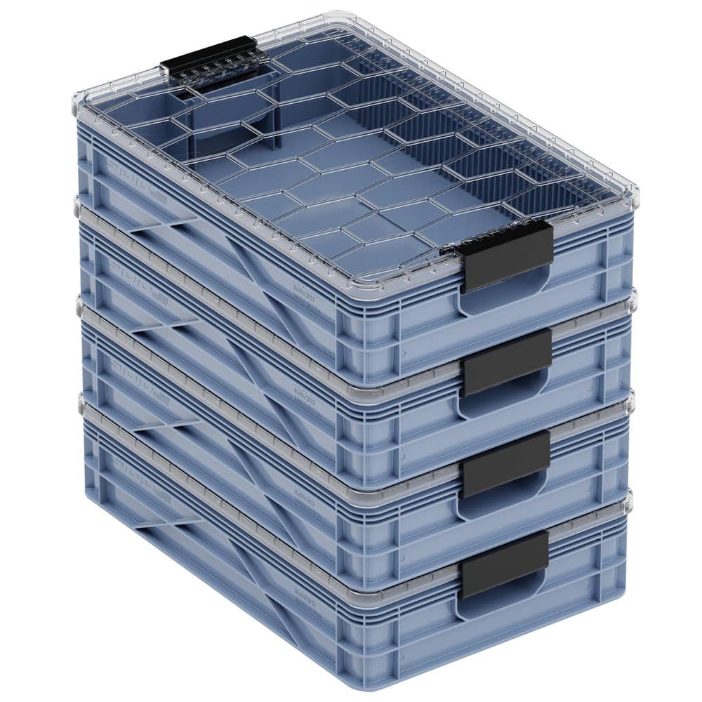 Quarter Crate 4-Pack Heavy Duty Stackable Storage Bins with Lids and Dividers Navy Gray price history on PriceWatchPro