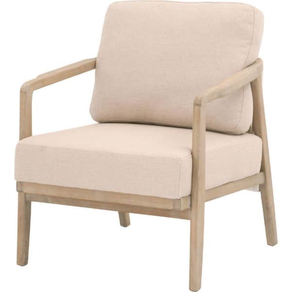 Benjara Beige Fabric Arm chair with Rope Weaved Back