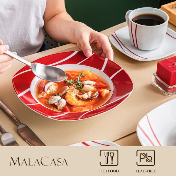 MALACASA, Series Felisa, 36-Piece Porcelain Dinnerware Set, Red