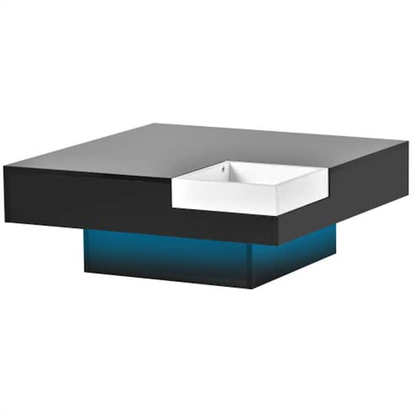 Donason 31.50 in. Black Small Rectangle Wood Coffee Table with 16-Color LED Lights