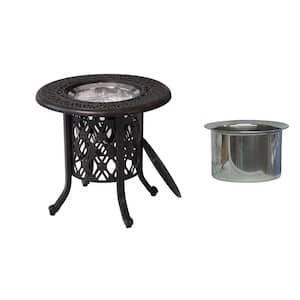 Cast Aluminum 21 in. Round Patio End Table w/ Ice Bucket Insert Desert Bronze Stainless Steel Ice Bucket/Pail Table Set