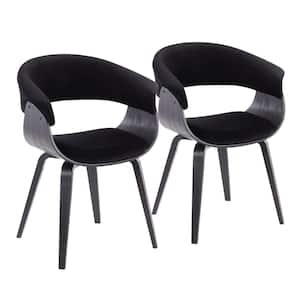 Vintage Mod Black Velvet and Black Wood Arm Chair (Set of 2)