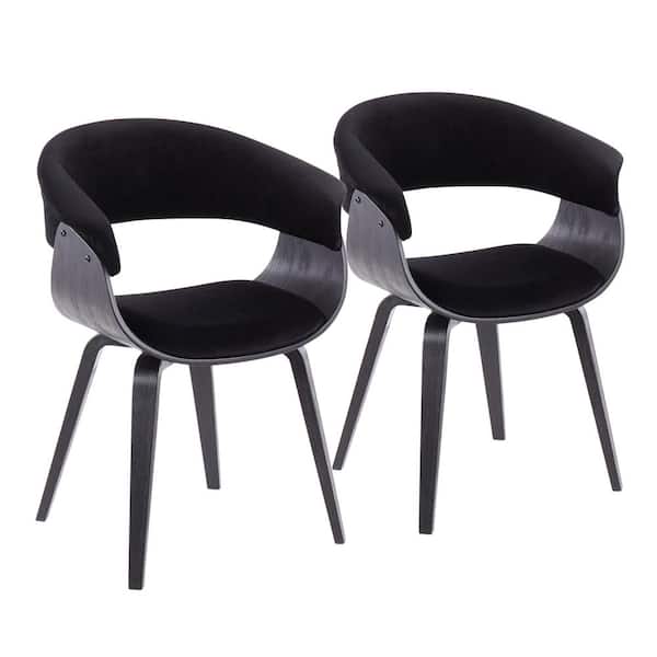 Lumisource Vintage Mod Black Velvet and Black Wood Arm Chair (Set of 2)