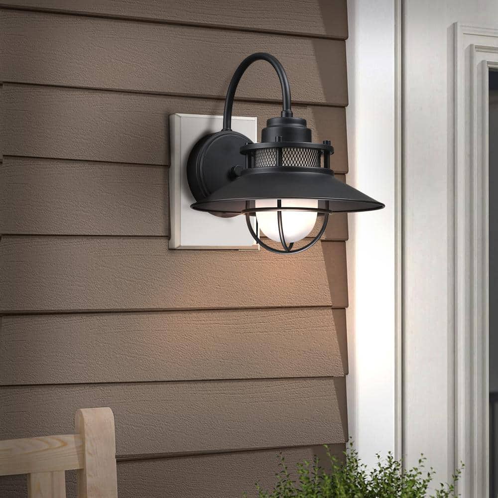 11 in. Matte Black Dusk to Dawn Outdoor Barn Wall Light Sconce with No Bulbs Included price history on PriceWatchPro