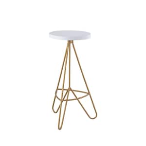 Trinity 30 in. Modern Industrial Metal Tripod Backless Bar Stool, White Seat with Gold Frame