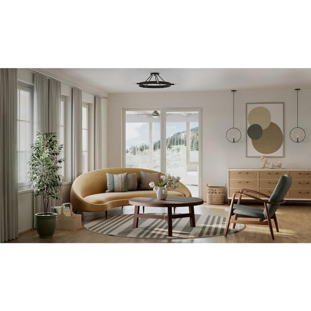 Breckenridge Matte Black Circular Frame Pendant Light with Candle Accent