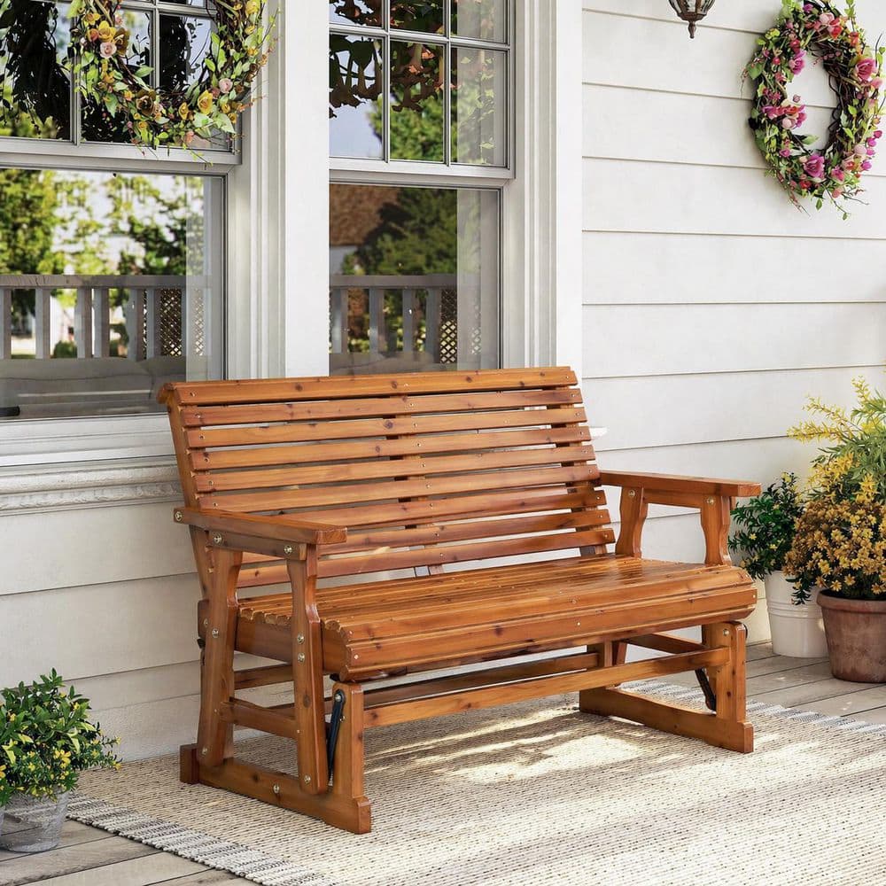 Fortune Candy 50.7 in. Fir Wood Patio Glider Bench, 2-Person, High