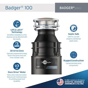 Badger 100, 1/3 HP Continuous Feed Kitchen Garbage Disposal, Badger Series