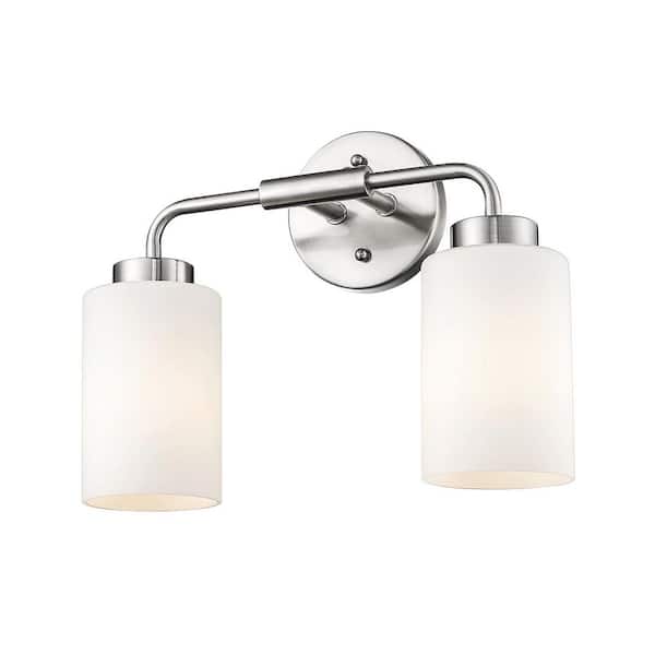 JAZAVA 14.4 in. 2 Light Brushed Nickel Vanity Light with Clear Glass Shade