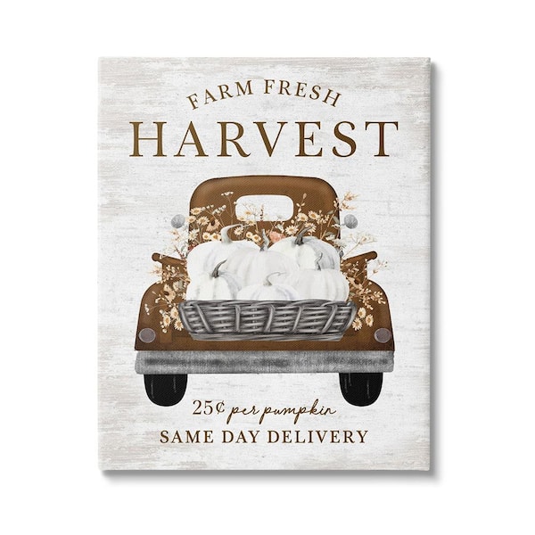 Stupell Industries Farm Pumpkin Harvest by Lettered and Lined 1-Piece Unframed Graphic Print Travel Poster Art Print 20 in. x 16 in.