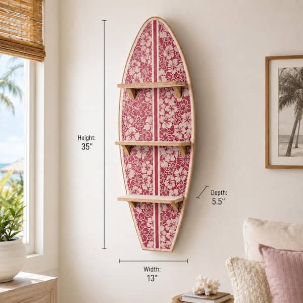 American Art Decor Kona Coast Brown Surfboard Wall Shelf in Earth