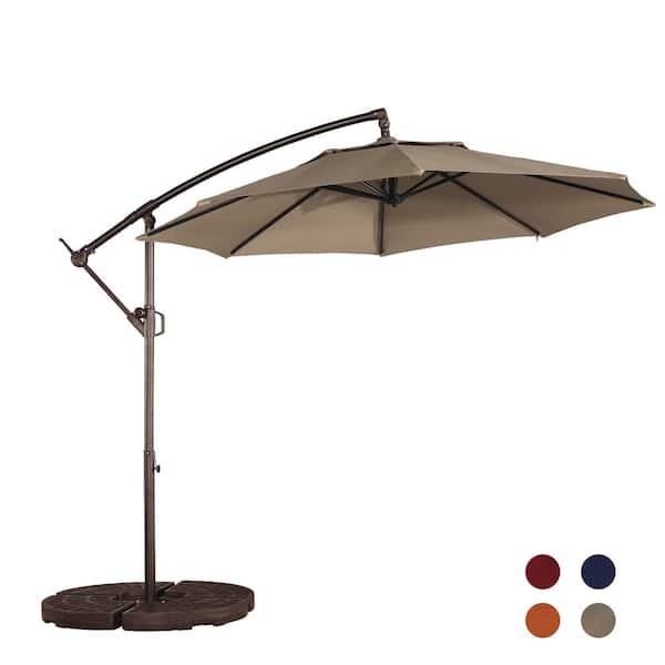 Mondawe 10 ft. Steel Pole Patio Cantilever Umbrella 2-Way Stop Slip Crank Design Outdoor Market Umbrella in Tan