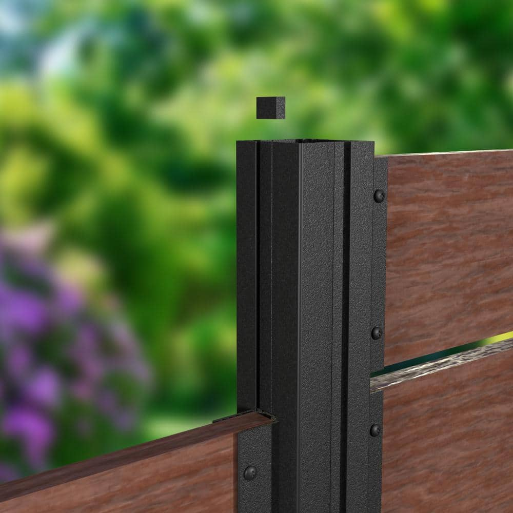 Peak Products Modular Fencing 94 in. H Matte Black Aluminum In-Ground Post  for A 6 ft. H Outdoor Privacy Fence System 2491 - The Home Depot