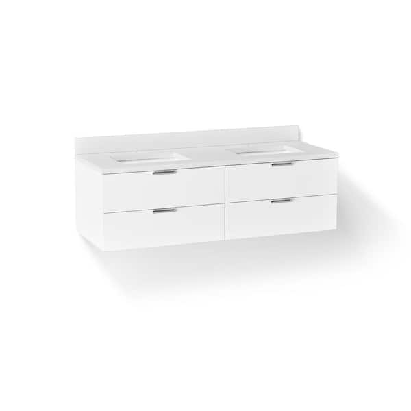 KOHLER Maxstow 60 in. Double SinkWall-Hung Bathroom Vanity Cabinet with Sink and Quartz Top in White