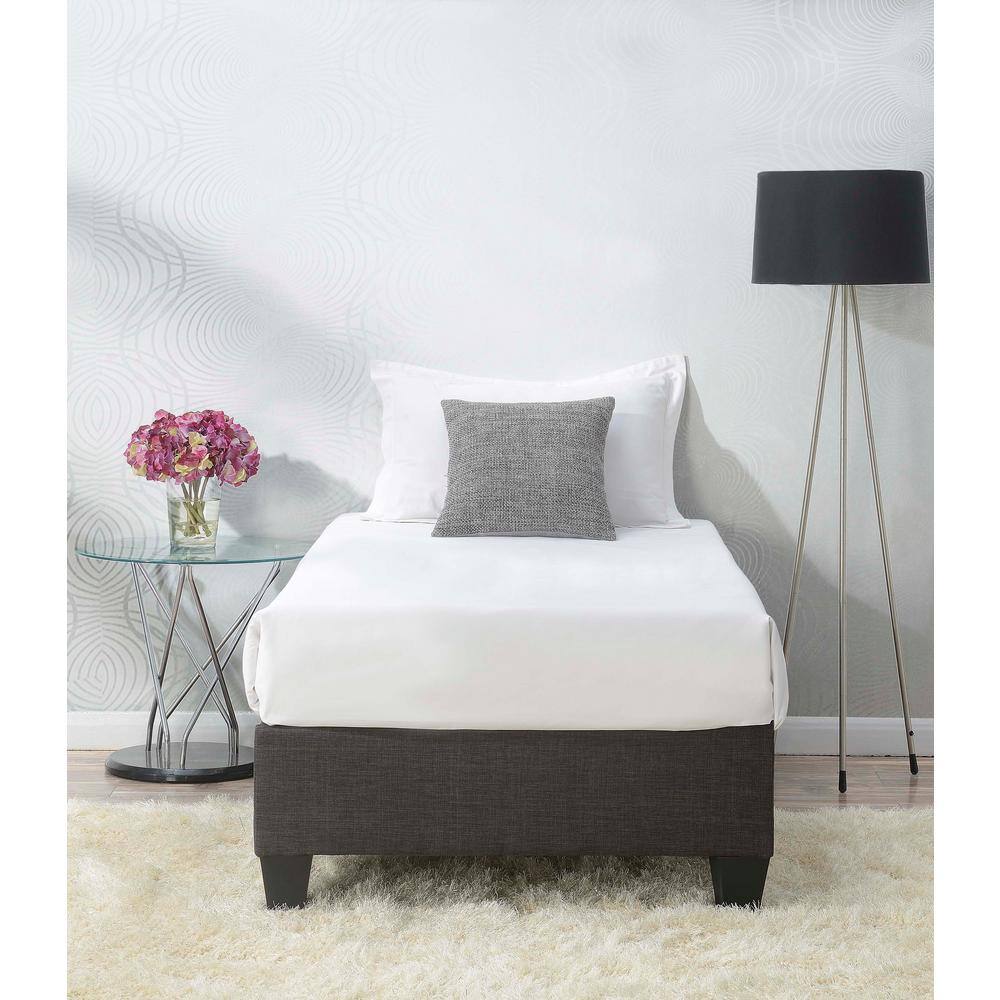 Gray Twin Upholstered Platform Bed with Pine Frame