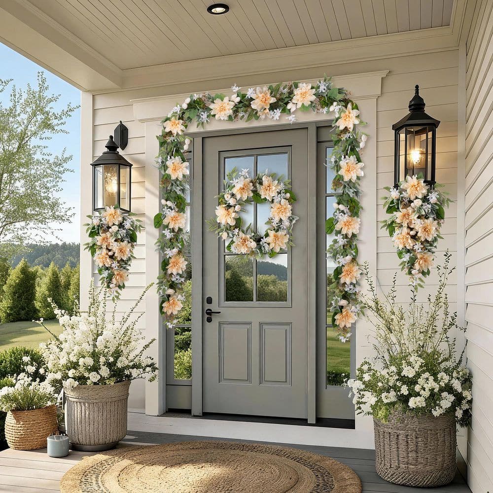 新品タグ付き未開封　Happy Garlandブローチ Glitzhome 6 ft. Artificial Peach Dahlia Floral Garland 2015700006
