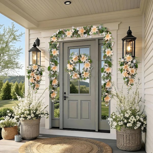 6 ft. Artificial Peach Dahlia Floral Garland