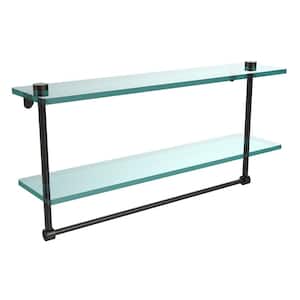 22 in. L x 12 in. H x 5 in. W 2-Tier Clear Glass Bathroom Shelf with Towel Bar in Oil Rubbed Bronze