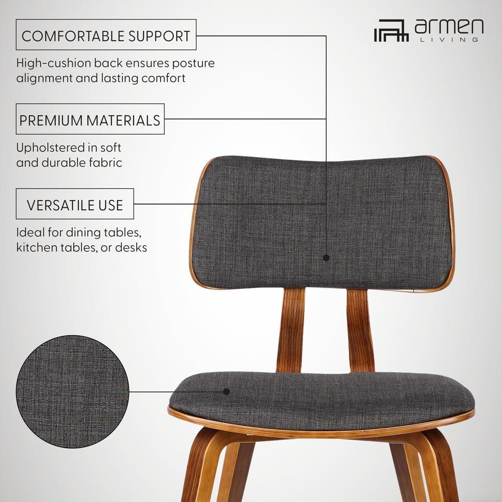 Walnut Wood & Charcoal Upholstered Low Side Chair