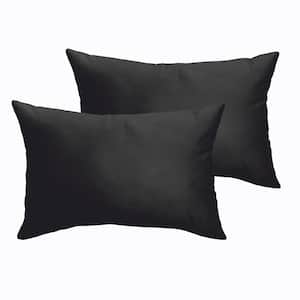 Black Rectangular Outdoor Knife Edge Lumbar Pillows (2-Pack)