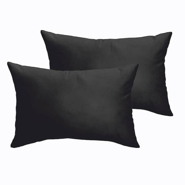 SORRA HOME Black Rectangular Outdoor Knife Edge Lumbar Pillows (2-Pack ...