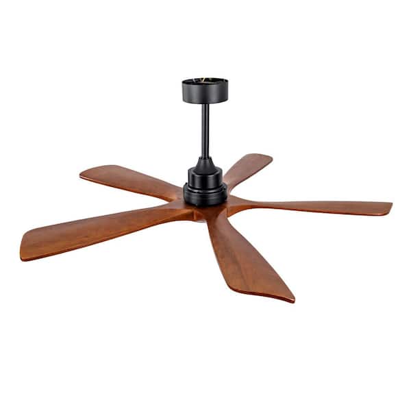 Modern 52 in. Indoor Black 5 Solid Wood Blades Downrod Standard Ceiling Fan with Integrated LED and Remote Included