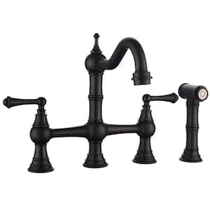 Double-Handles Bridge Kitchen Faucet with Side Sprayer in Oil Rubbed Bronze