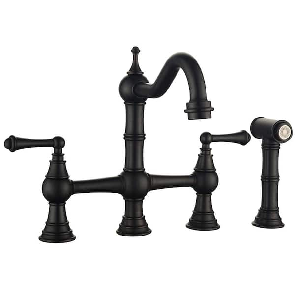 BWE Double-Handles Bridge Kitchen Faucet with Side Sprayer in Oil Rubbed Bronze