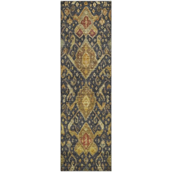 Mayfield Premium Machine Washable Abstract AMF2306 Charcoal 2 ft. x 7 ft. Runner Rug