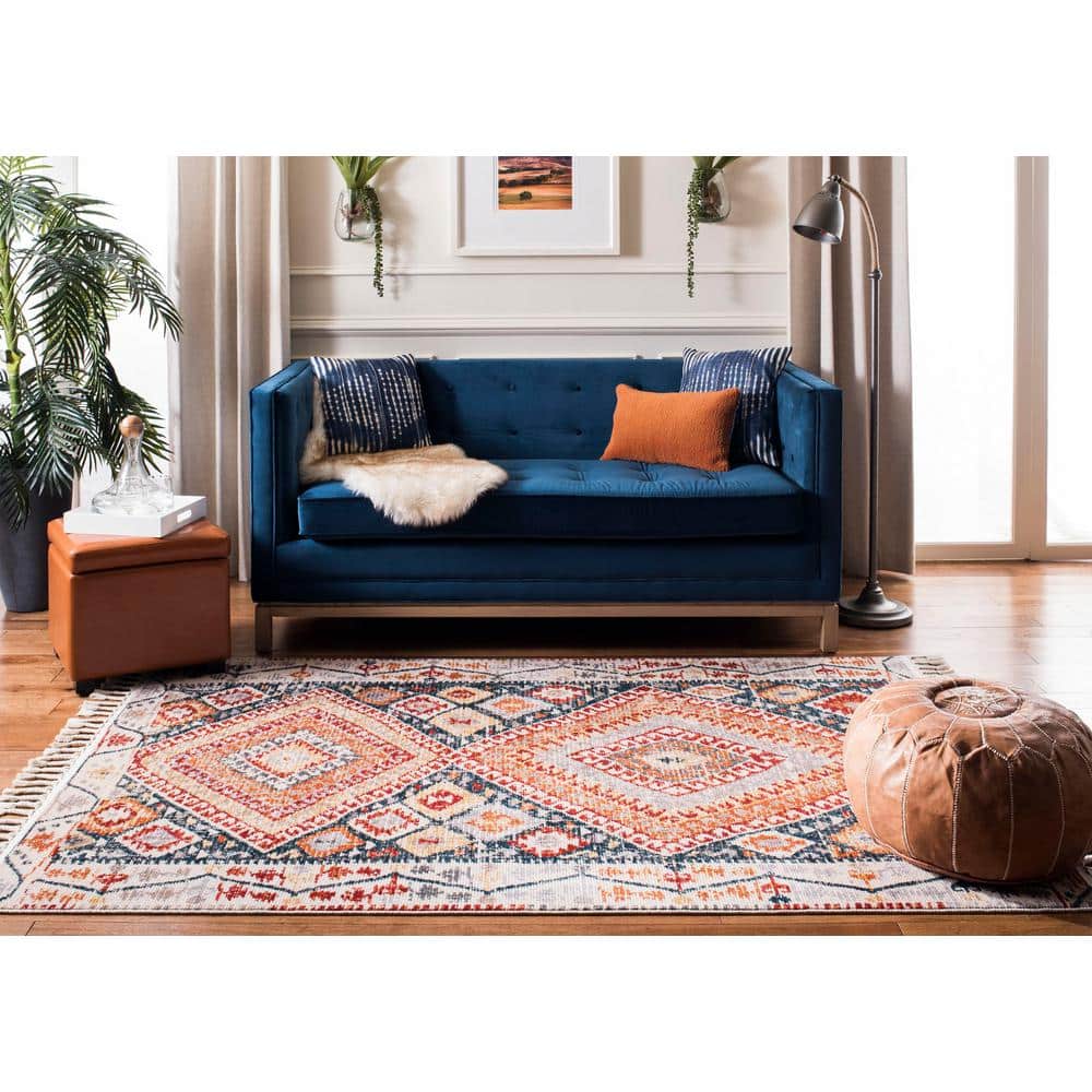 Handmade Blue Medallion Cotton Rectangular Rug 4' x 5'4"