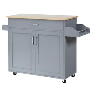 Gray Wood 45.5 in. Kitchen Island with Towel and Spice Rack
