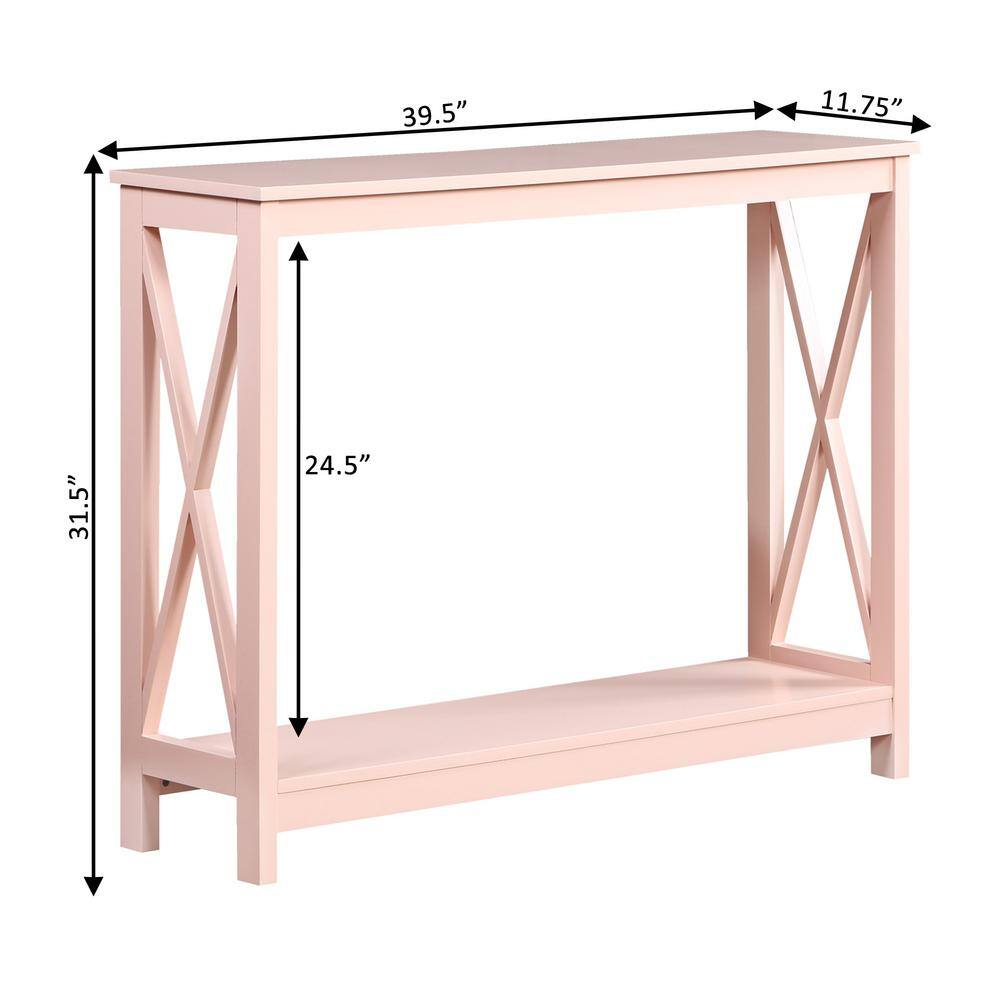 Blush Pink Oxford Console Table with Dual-Tiered Shelves