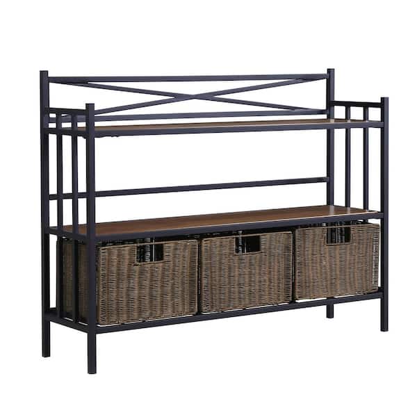 Southern Enterprises Renfro Rustic Brown with Distressed Pine Modern Farmhouse Bakers Rack