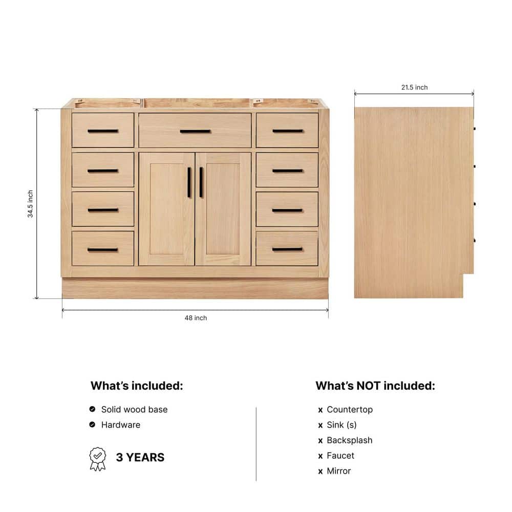 Hepburn 48" Light Brown Oak Bathroom Vanity Base