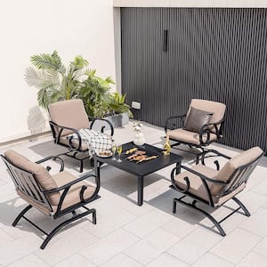 5pcs Metal Patio Conversation Set Outdoor Rocking Chairs 4-in-1 Fire Pit Table Heavy-Duty