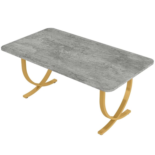 TRIBESIGNS WAY TO ORIGIN Halseey Modern Gray Wood 63 in. Trestle Dining Table Seats 4 to 6