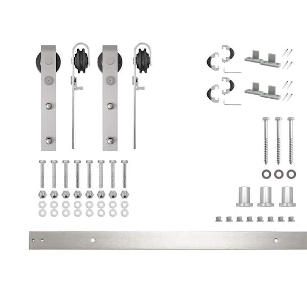 HOMACER 4 ft./48 in. Brushed Nickel Non-Bypass Sliding Barn Door Track and Hardware Kit for Double Doors