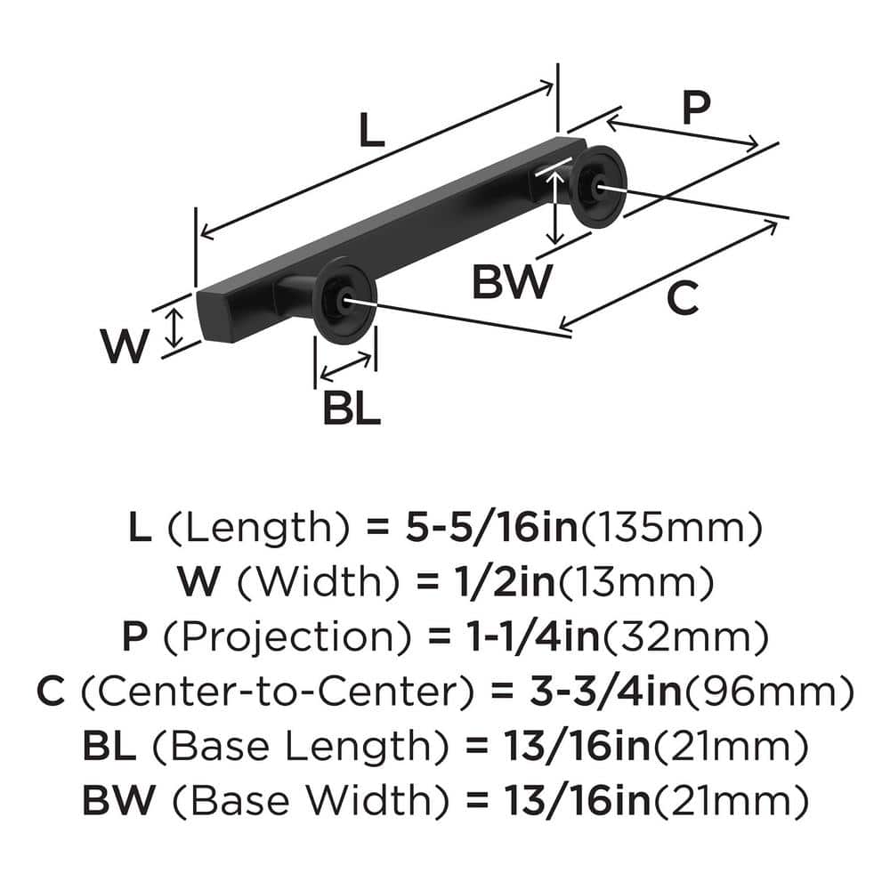 Matte Black 3-3/4 Inch Center-to-Center Bar Pull