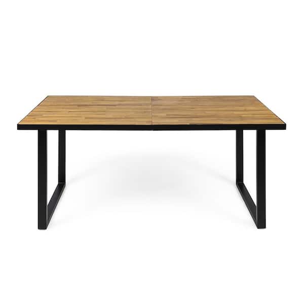 Teak and Black Rectangular Wood and Metal Outdoor Dining Table