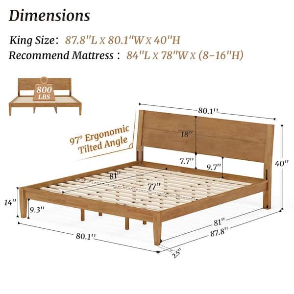 ウッドプラットフォーム　キングサイズ OrangeOne Minimalist Modern Natural Yellow Dark Wood Bed Frame