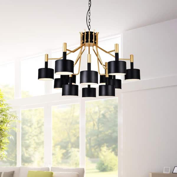 Corna 12 Light Down Chandelier With Matte Black & Satin Gold Finish