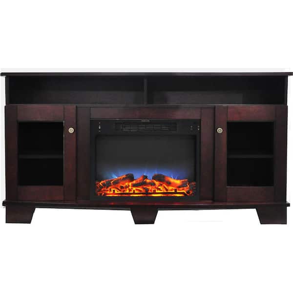 Cambridge Savona 59 in. Electric Fireplace in Mahogany with Entertainment Stand and Multi-Color LED Flame Display