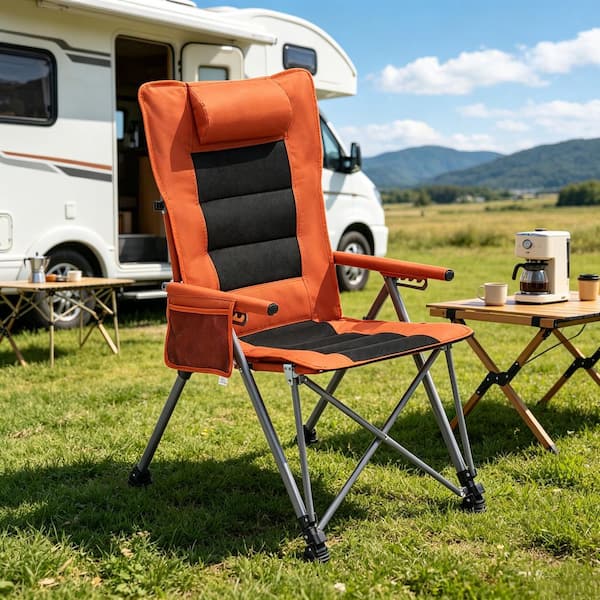 5-Position Adjustable Metal Reclining Camping Chair,Side Pocket and Carry Bag,Heavy Duty,Portable Outdoor Lawn Chair
