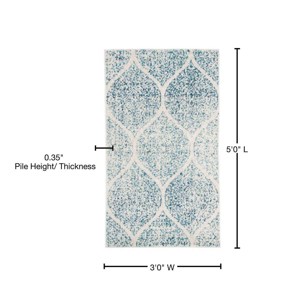 Chic Metro-Mod Cream & Turquoise 3' x 5' Synthetic Area Rug