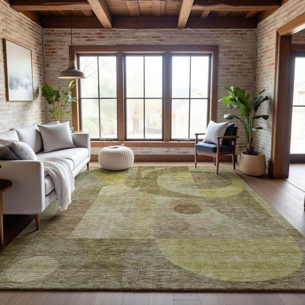 Mayfield Premium Machine Washable Abstract AMF1118 Wheat 3 ft. x 4 ft. Area Rug
