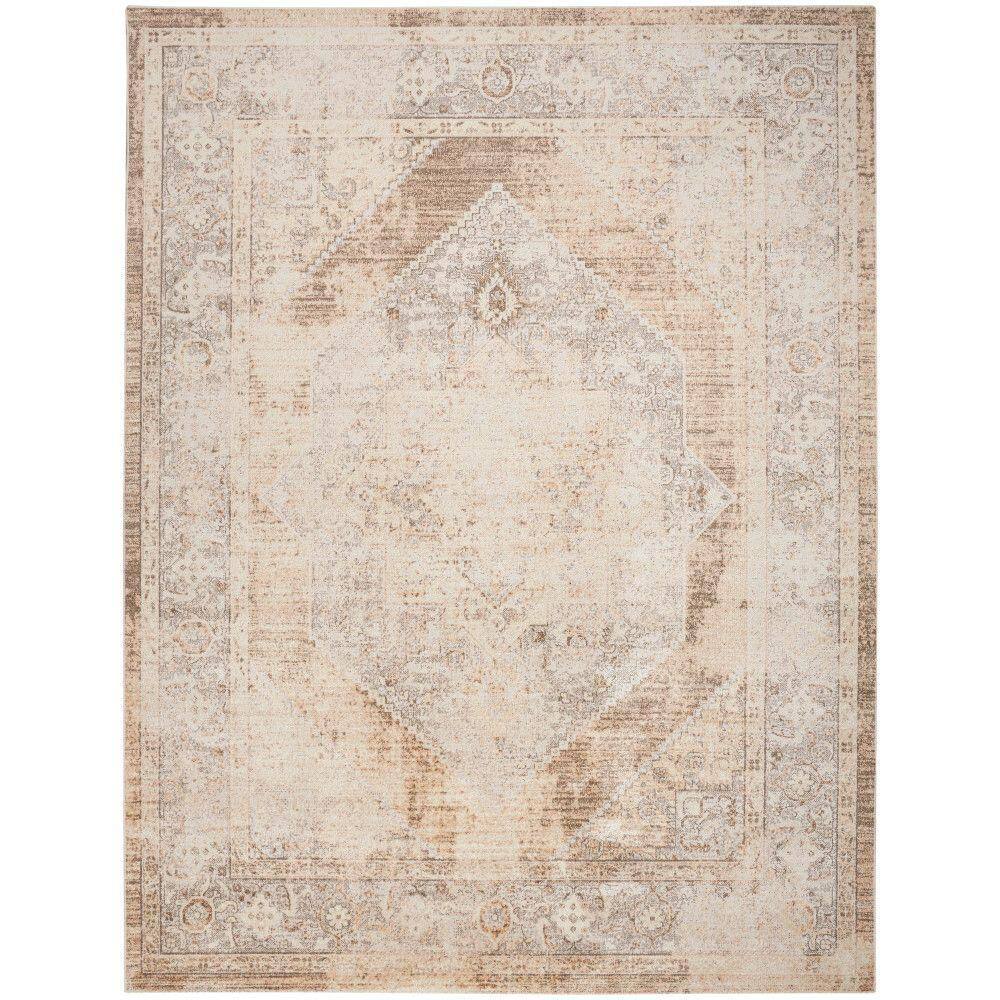 Beige Medallion Washable Synthetic Rectangular Area Rug 6'7" x 9'